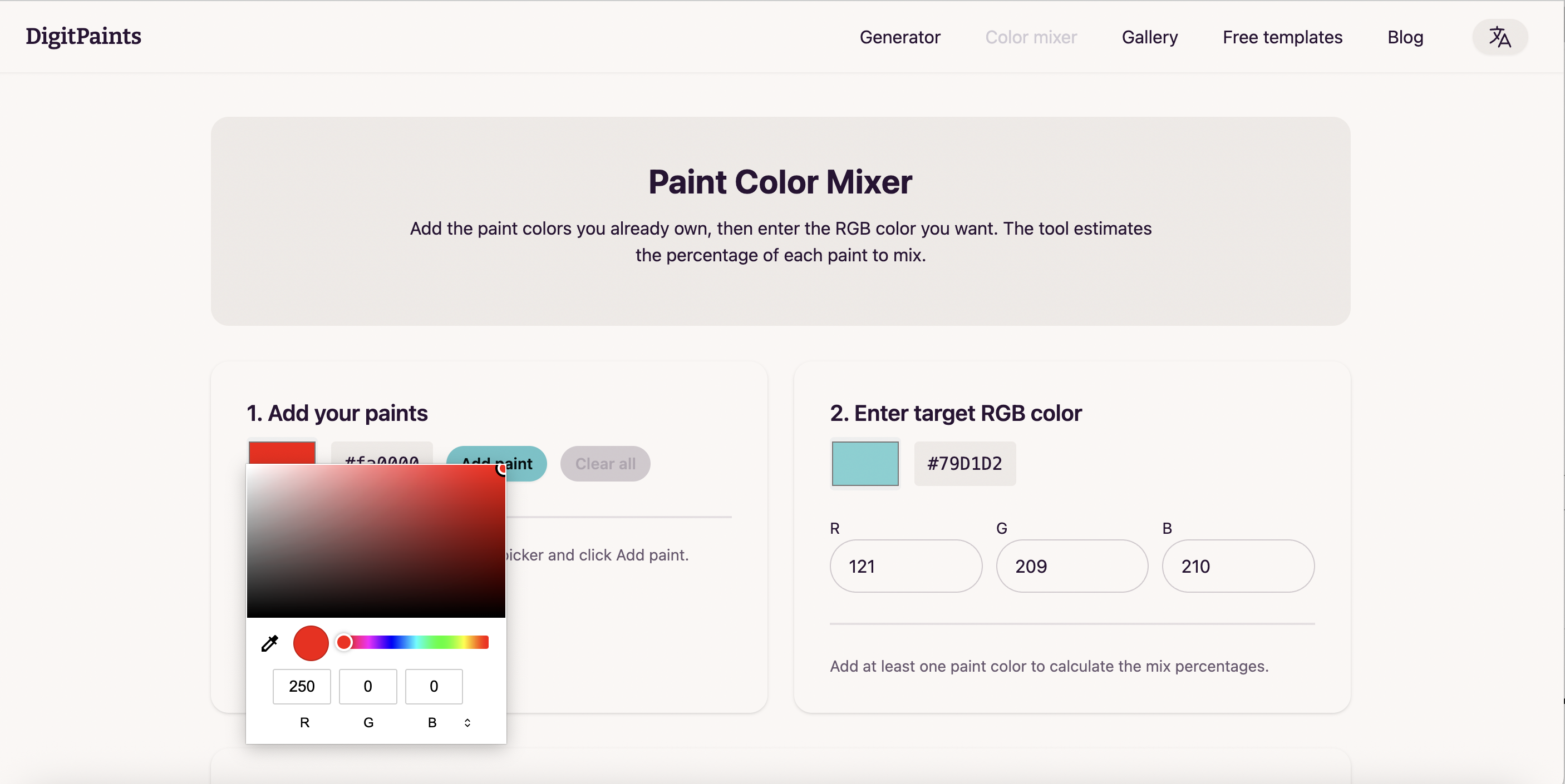 Adding color selector