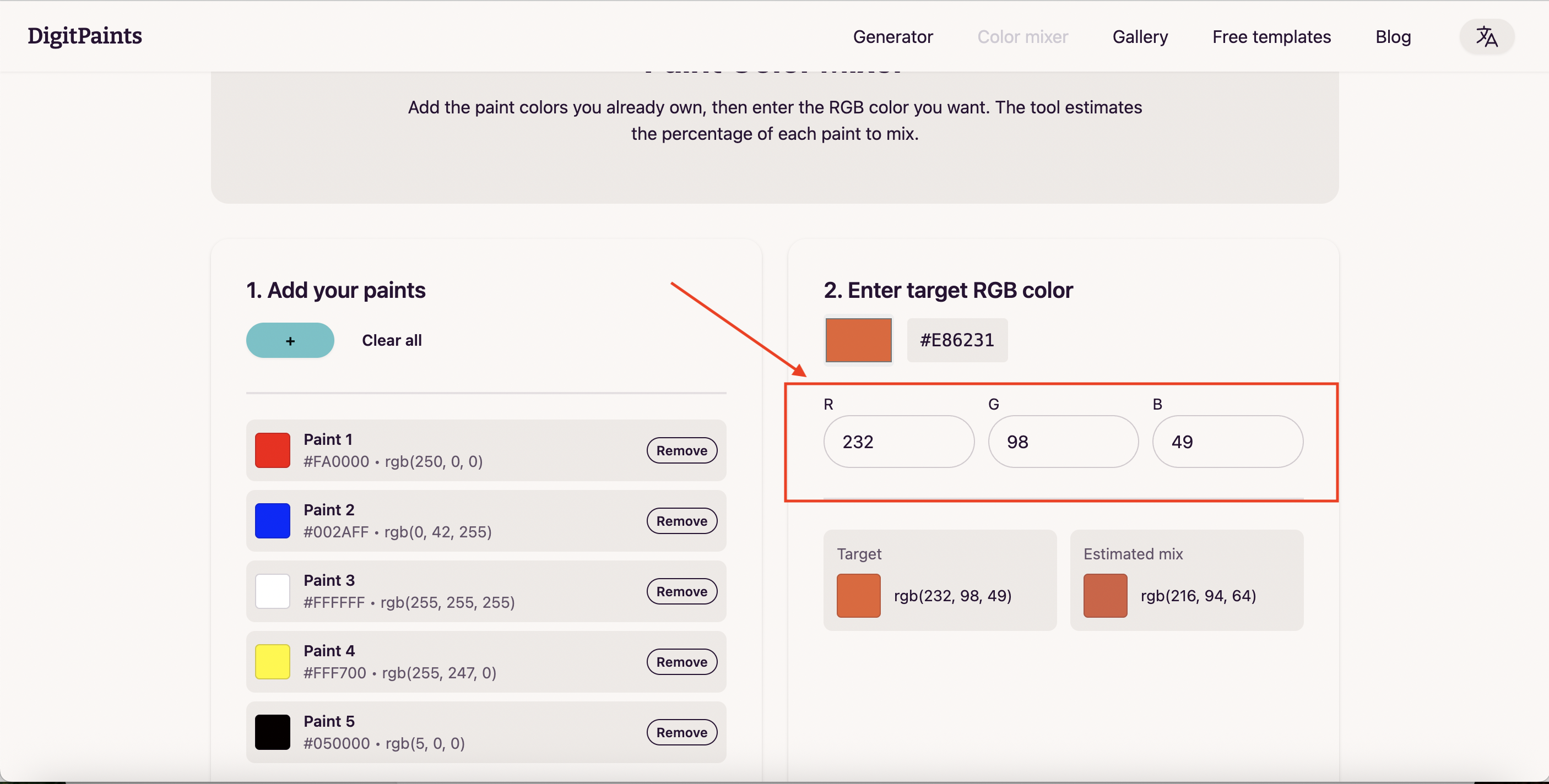 Adding color selection
